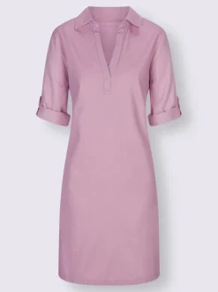 Robe en jean avec col chemise manches retroussables