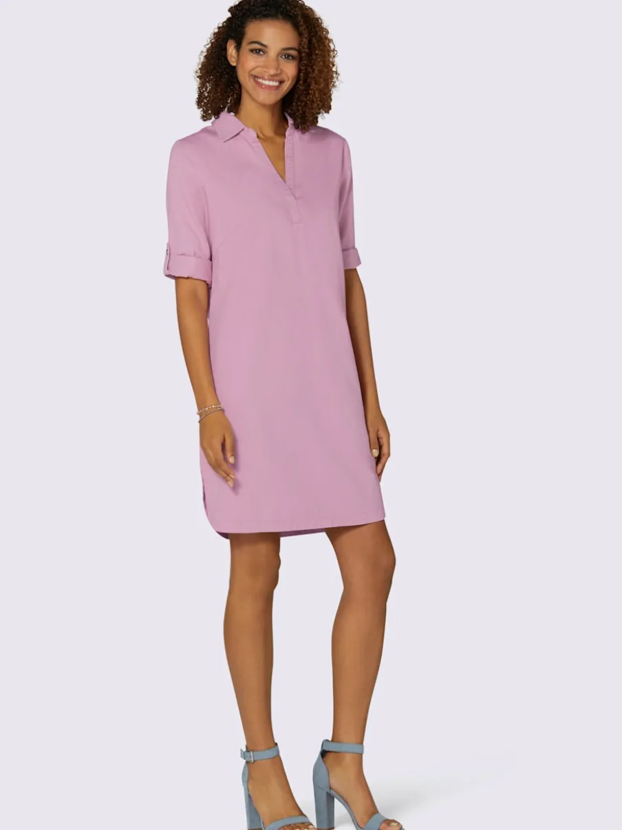 Robe en jean avec col chemise manches retroussables