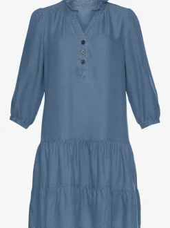Robe en jean avec col en V et manches 3/4 volants