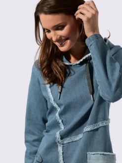 Robe en jean à capuche avec manches longues et poche avant