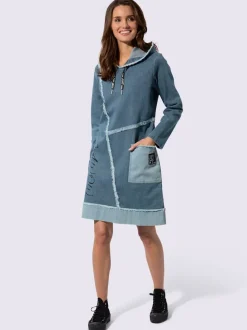 Robe en jean à capuche avec manches longues et poche avant