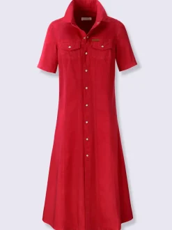 Robe en jean à col chemise et manches courtes avec poches poitrine