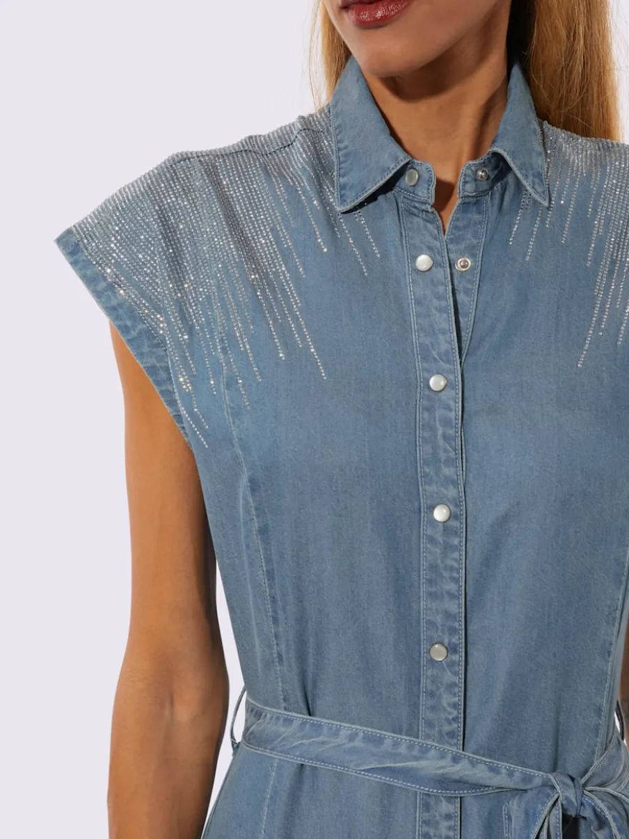 Robe en jean lyocell à col chemise mancherons