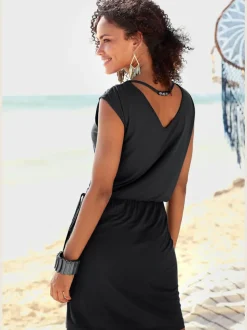 Robe en jersey avec col V et élastique à la taille