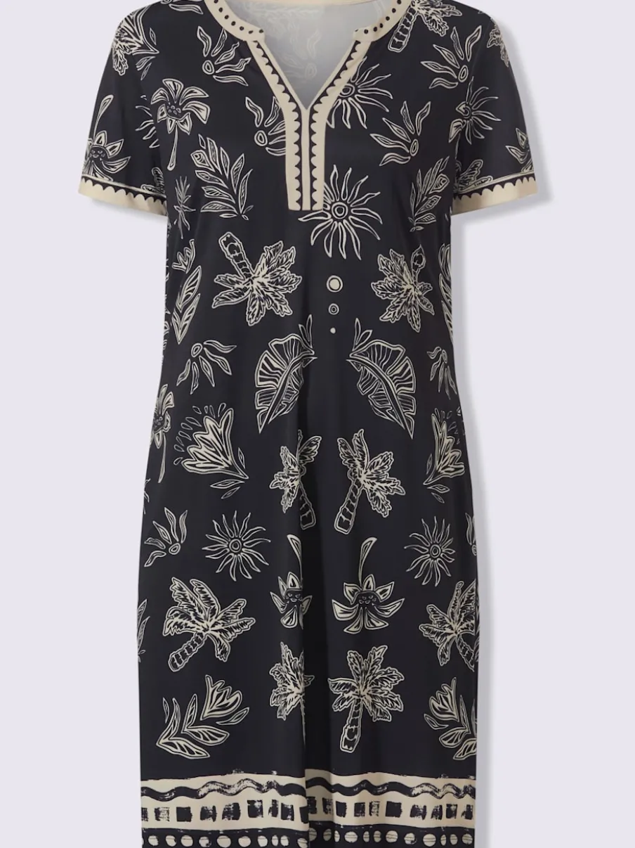 Robe en jersey avec col V et manches courtes à imprimé palmier