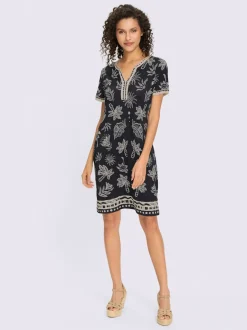 Robe en jersey avec col V et manches courtes à imprimé palmier