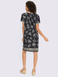 Robe en jersey avec col V et manches courtes à imprimé palmier