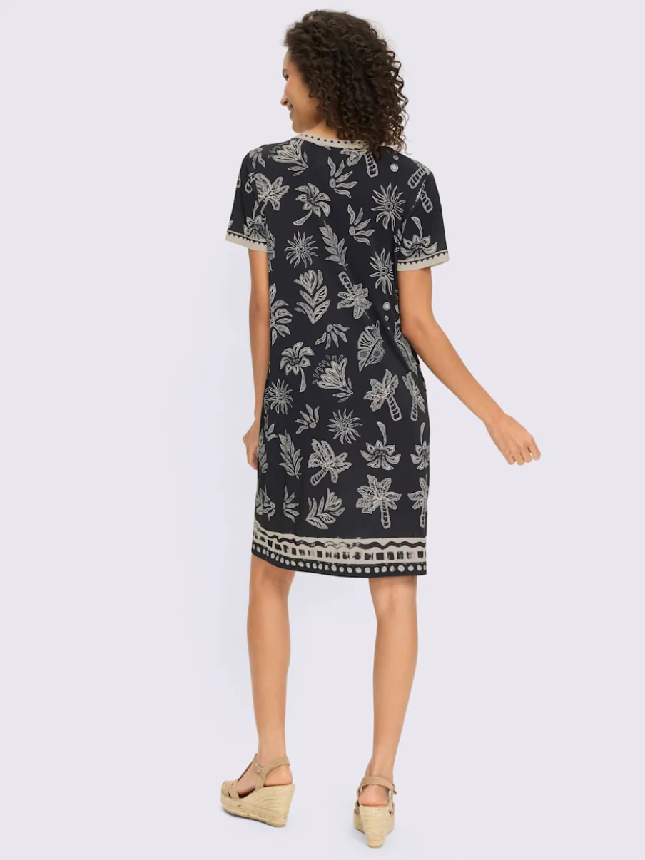 Robe en jersey avec col V et manches courtes à imprimé palmier