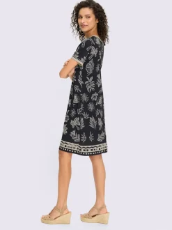 Robe en jersey avec col V et manches courtes à imprimé palmier