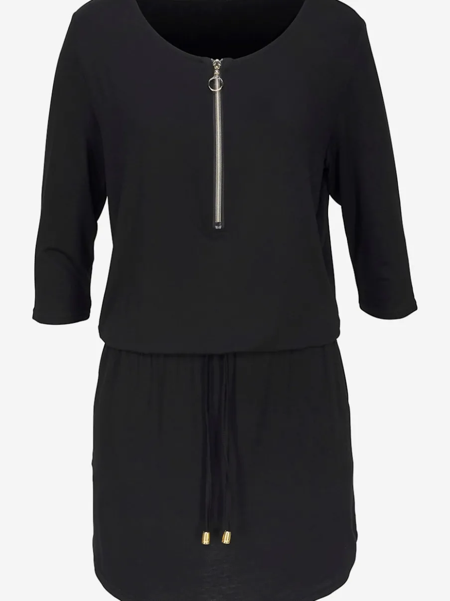 Robe en jersey avec col zippé et manches 3/4 à ceinture élastique