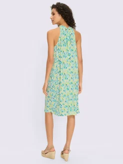 Robe en jersey avec encolure froncée et motif feuilles