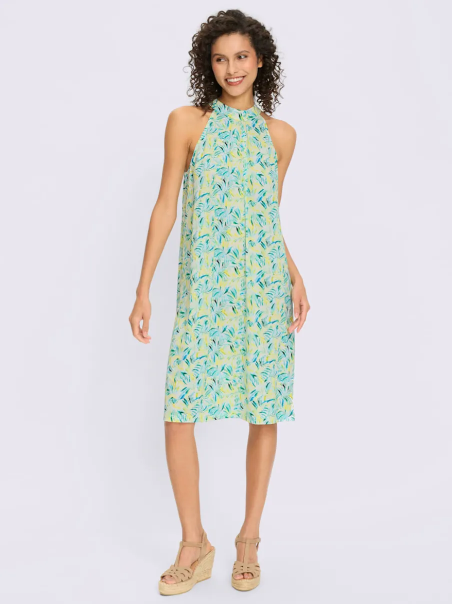 Robe en jersey avec encolure froncée et motif feuilles