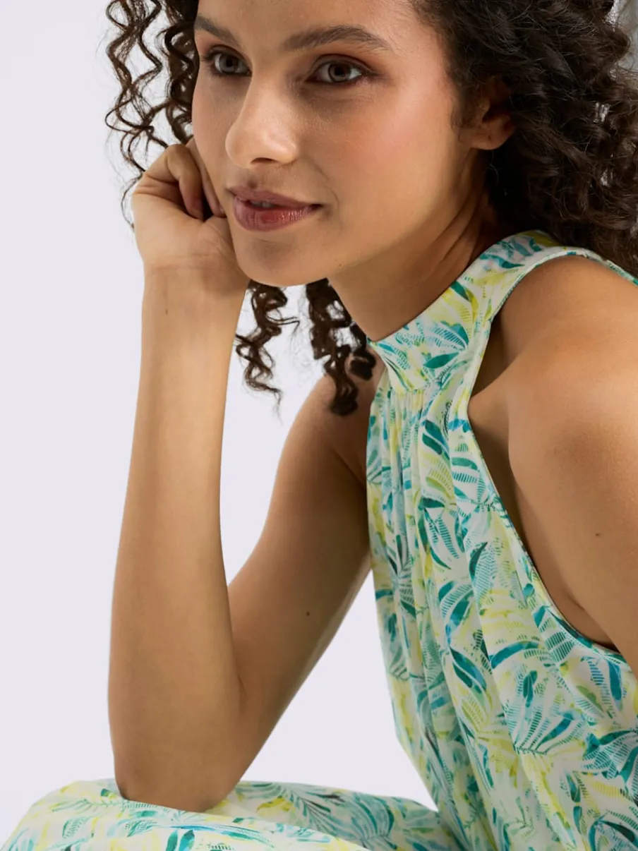 Robe en jersey avec encolure froncée et motif feuilles