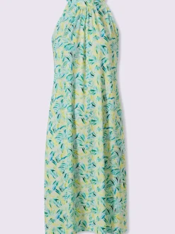 Robe en jersey avec encolure froncée et motif feuilles