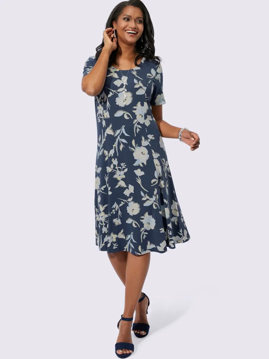 Robe en jersey avec encolure ronde et fleurs embellissantes
