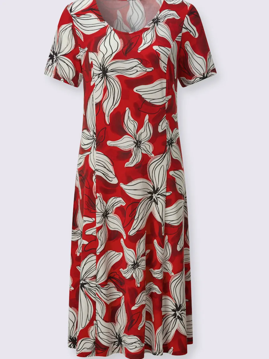 Robe en jersey avec encolure ronde et manches courtes à motifs floraux