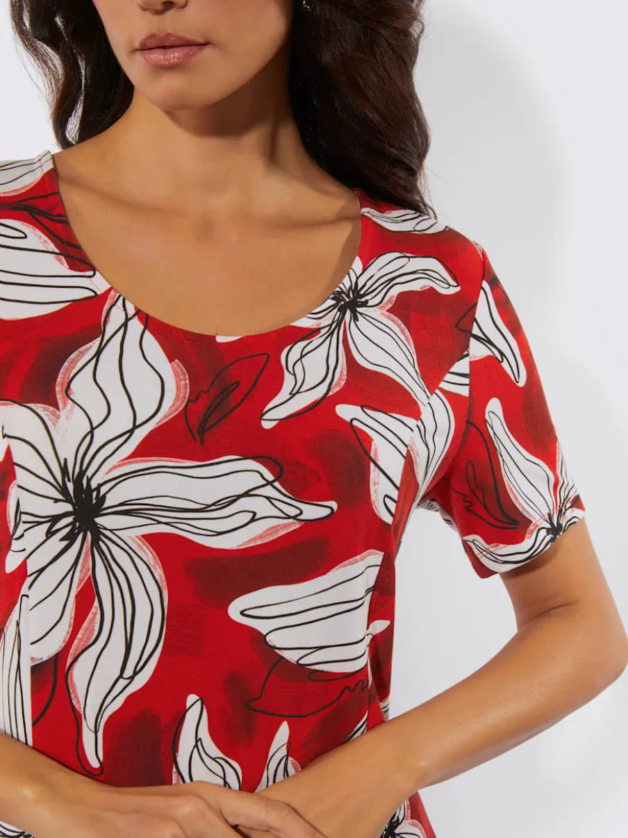 Robe en jersey avec encolure ronde et manches courtes à motifs floraux