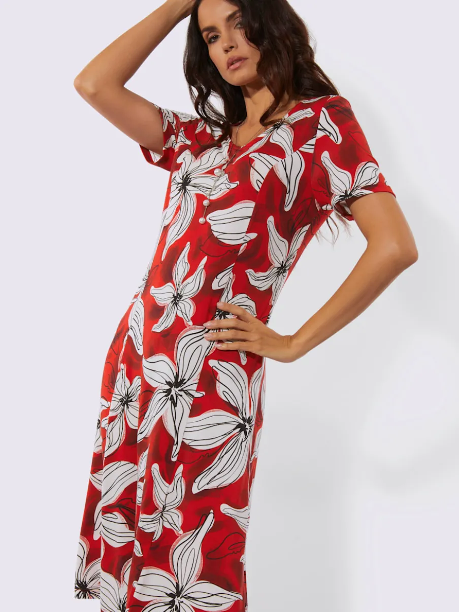 Robe en jersey avec encolure ronde et manches courtes à motifs floraux