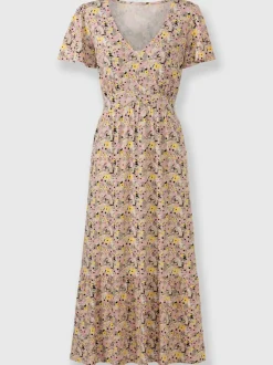 Robe en jersey avec fleurs et col en V à manches chauve-souris