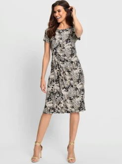 Robe en jersey cache-cœur à manches courtes avec motifs fleuris