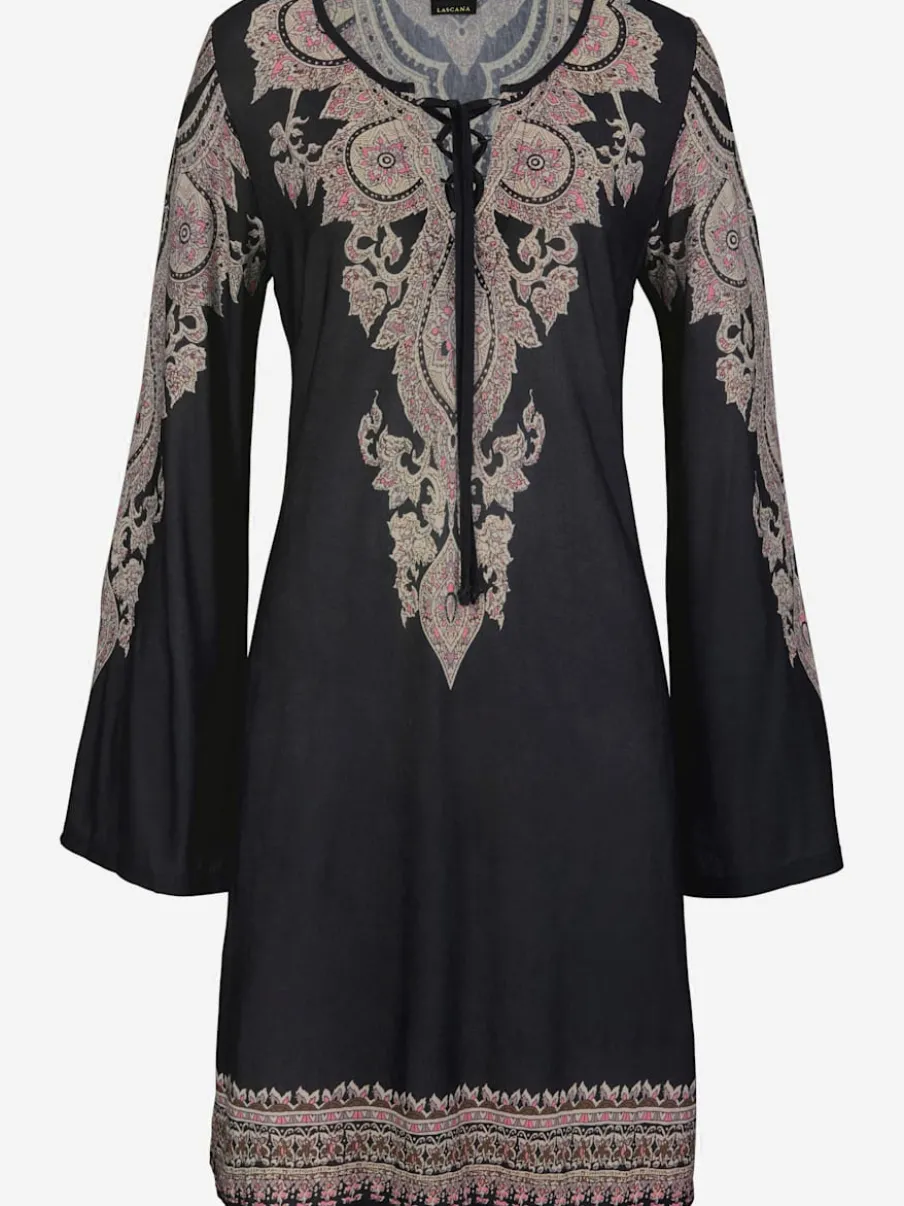 Robe en jersey caftan à manches évasées et laçage