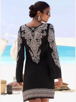 Robe en jersey caftan à manches évasées et laçage