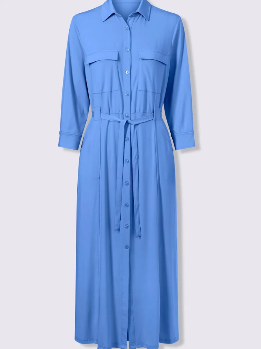 Robe en jersey à col chemise et manches trois quarts