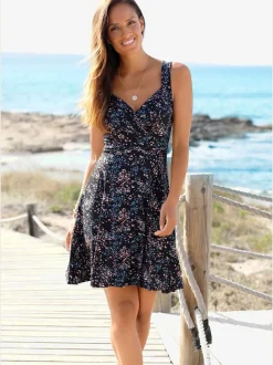 Robe en jersey col V avec fronces à la taille