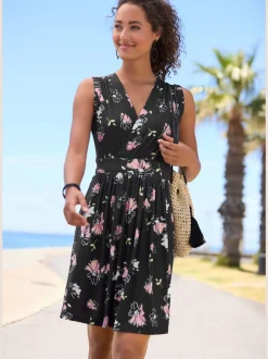 Robe en jersey col v avec imprimé floral délicat