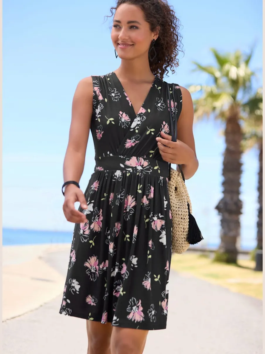 Robe en jersey col v avec imprimé floral délicat