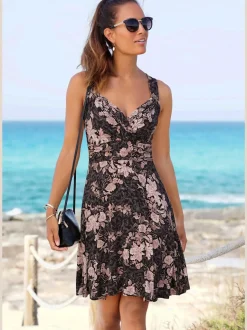 Robe en jersey col v cache-cœur à motifs floraux