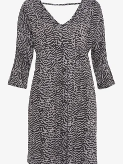 Robe en jersey à col V dégagé avec manches 3/4 fendues