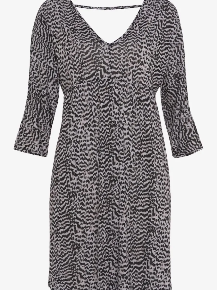 Robe en jersey à col V dégagé avec manches 3/4 fendues