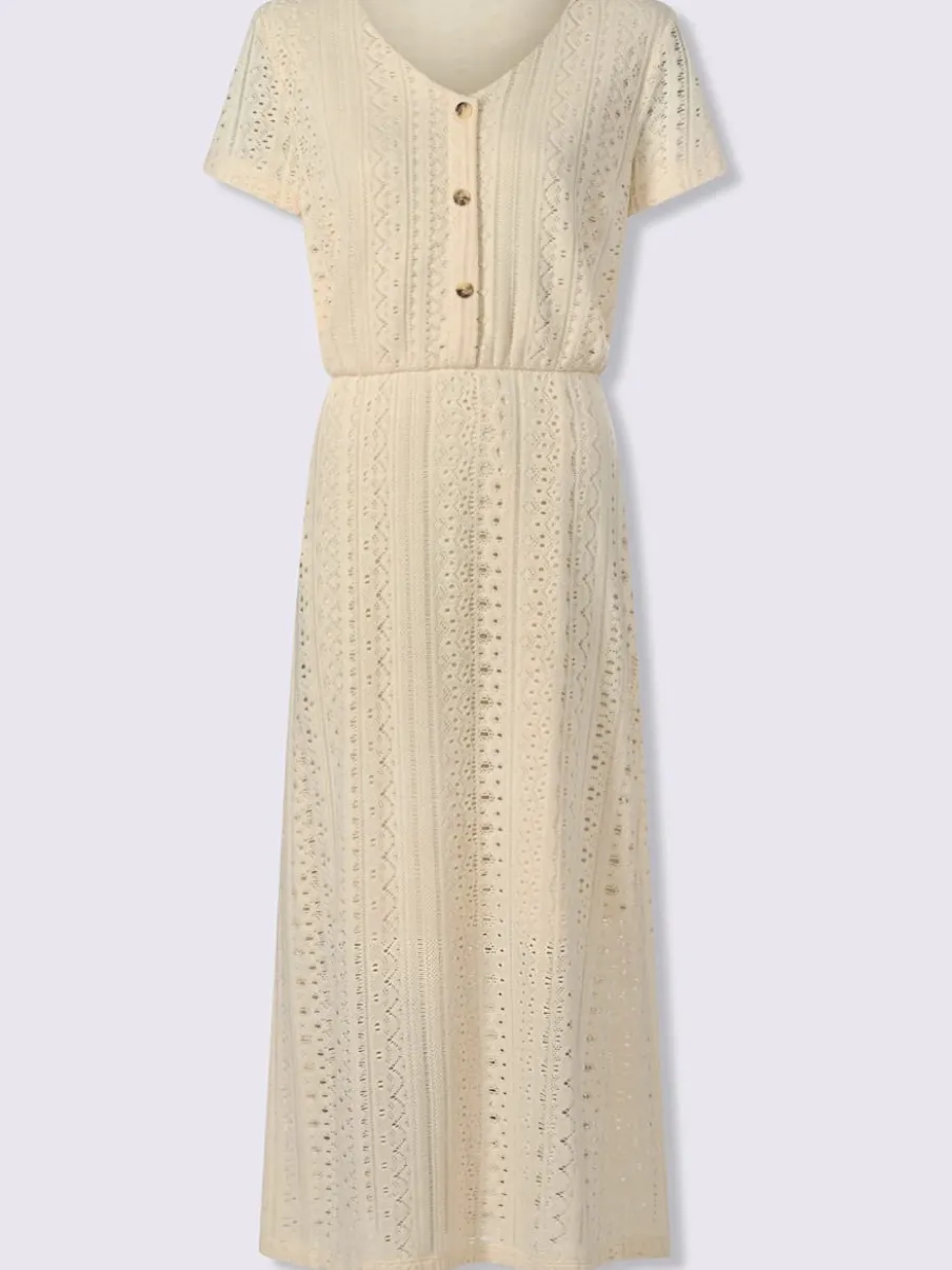 Robe en jersey à col V et manches courtes avec motifs ajourés