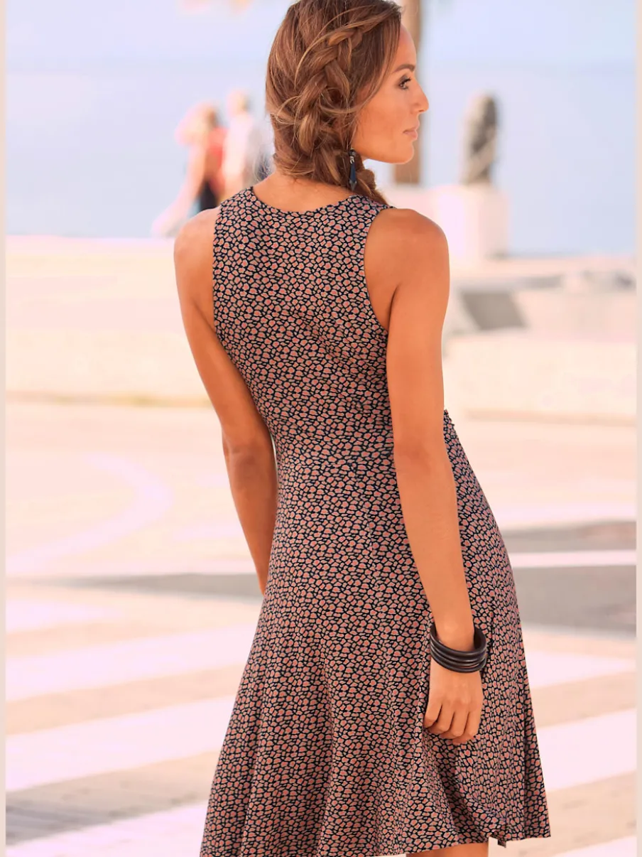 Robe en jersey col V à larges bretelles et imprimé fleuri