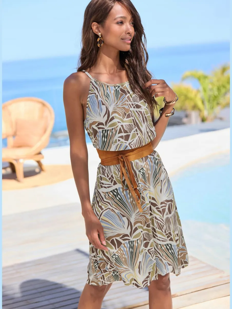 Robe en jersey à encolure américaine avec imprimé graphique