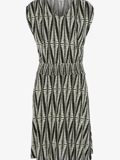 Robe en jersey à encolure en V avec motifs graphiques et empiècement smocké