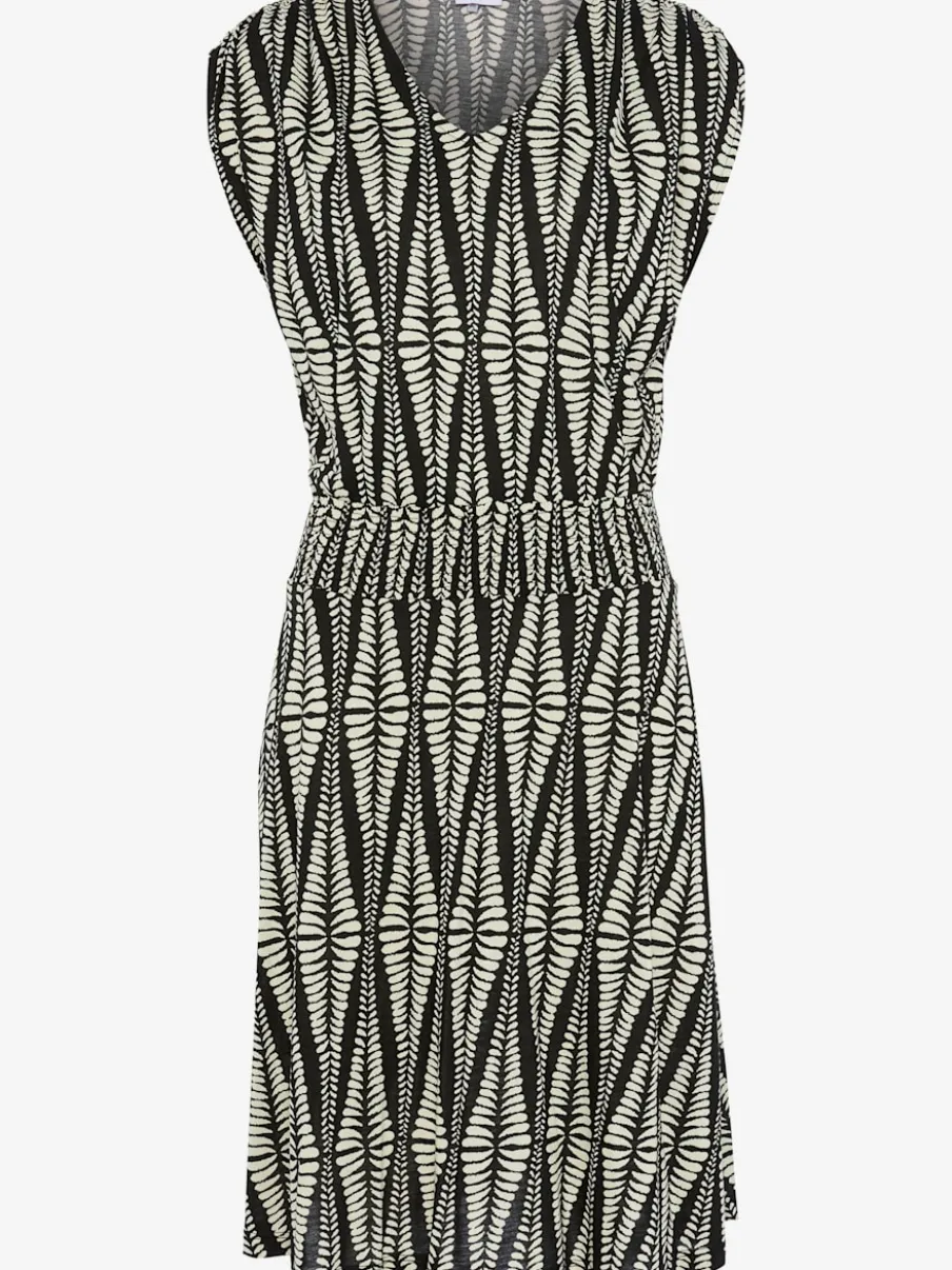 Robe en jersey à encolure en V avec motifs graphiques et empiècement smocké