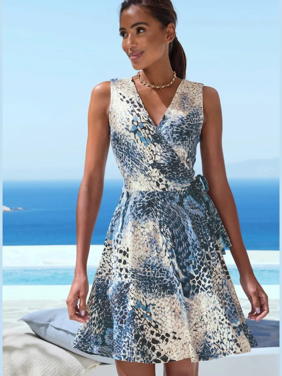 Robe en jersey à encolure en V avec effet cache-cœur et nœud