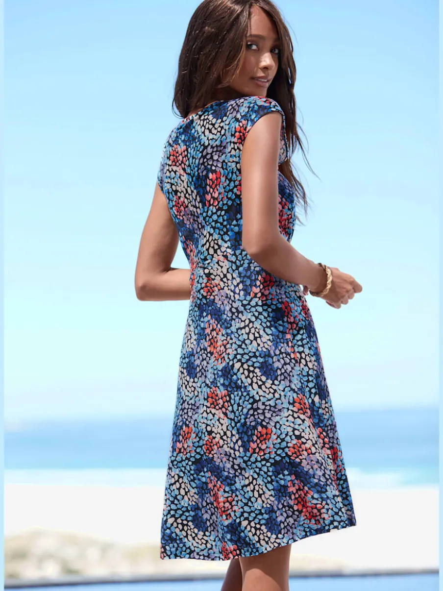 Robe en jersey à encolure en V avec motif floral et coupe décontractée