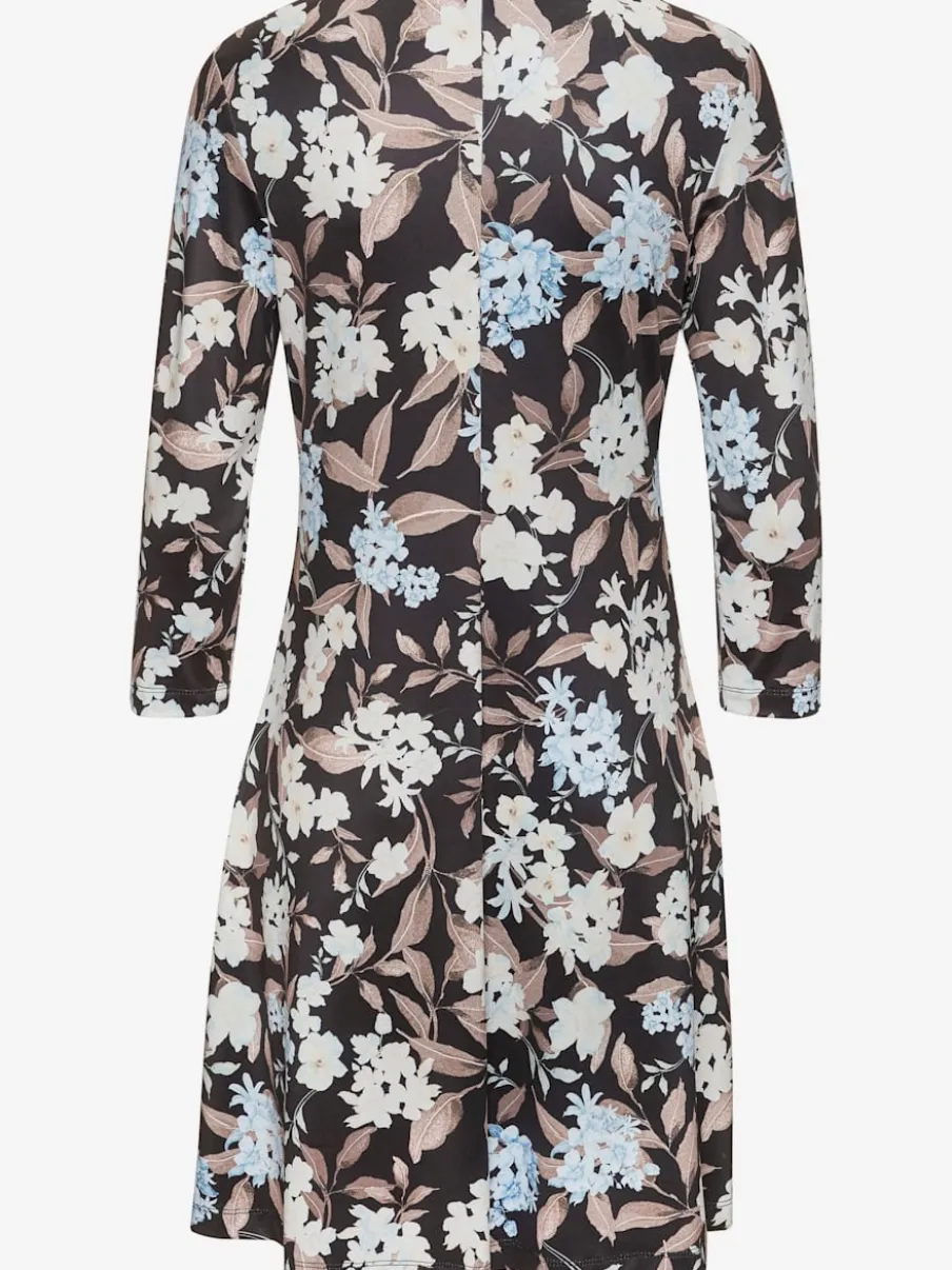 Robe en jersey à encolure en V et manches 3/4 avec nœud devant et motif floral