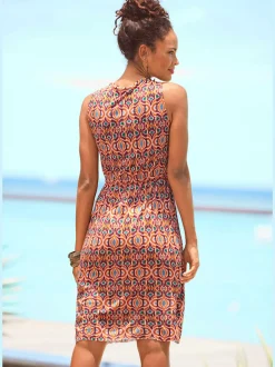 Robe en jersey à encolure ronde avec imprimé coloré