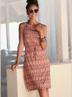 Robe en jersey à encolure ronde avec imprimé coloré