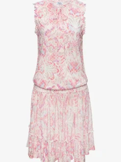 Robe en jersey à encolure ronde avec fronces et jupe volantée