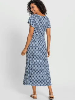 Robe en jersey fluide avec col V et manches chauve-souris