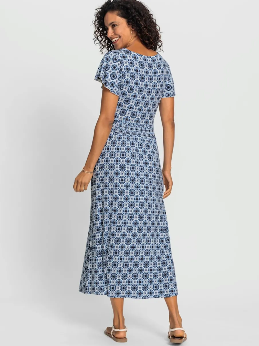 Robe en jersey fluide avec col V et manches chauve-souris