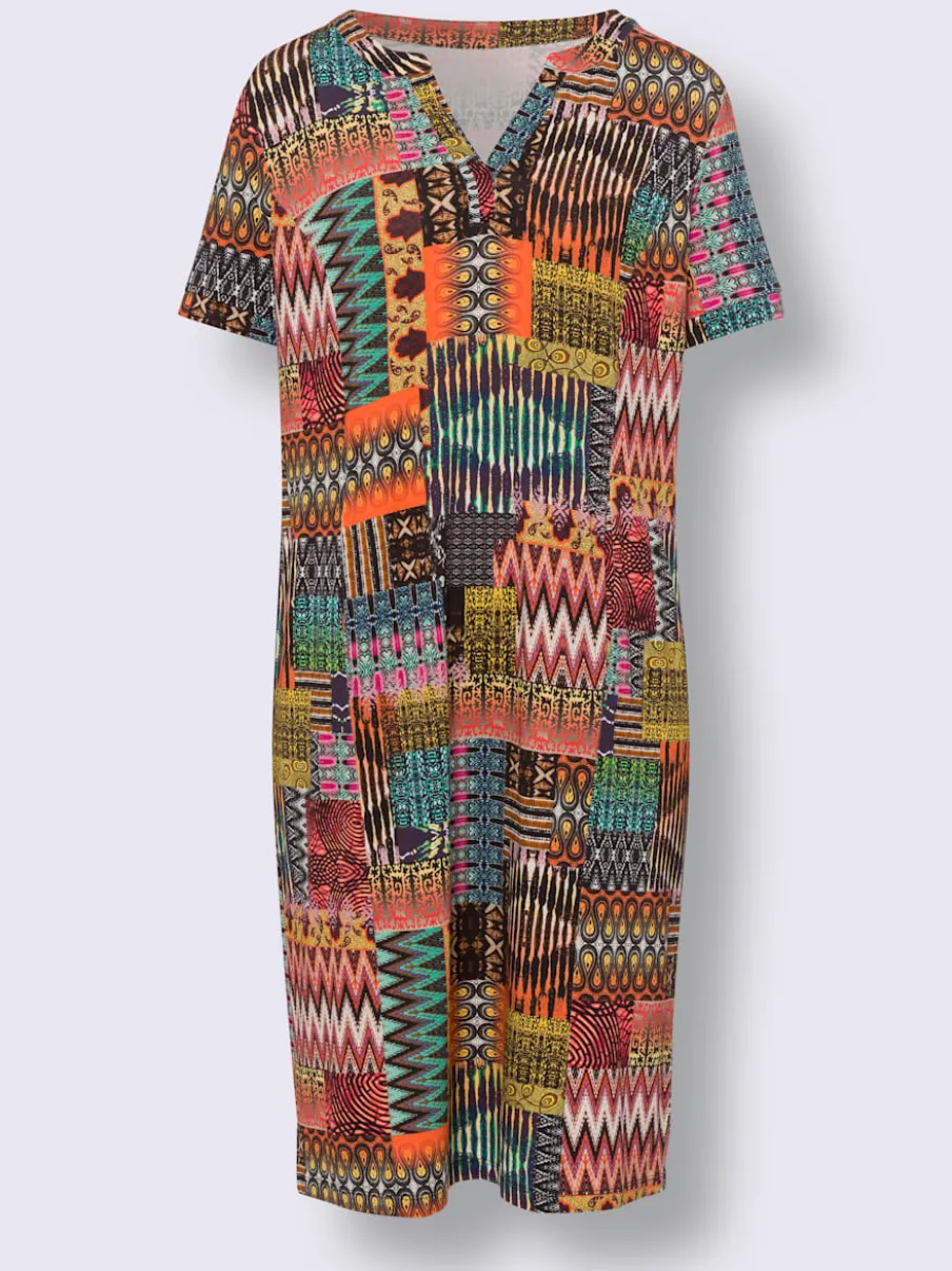 Robe en jersey imprimé avec col V et manches courtes