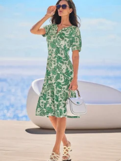 Robe en jersey à motifs floraux avec manches bouffantes
