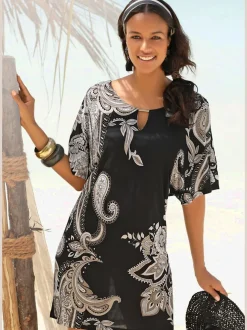 Robe en jersey à motifs floraux et large col arrondi avec manches courtes