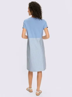 Robe en jersey à rayures avec col rond et manches courtes